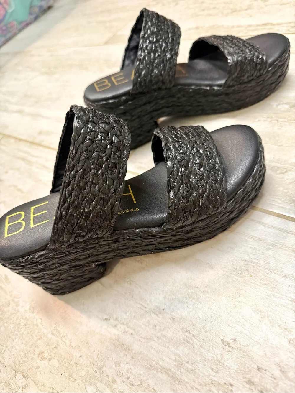 Black Woven Platform Slide Sandals - Unknown